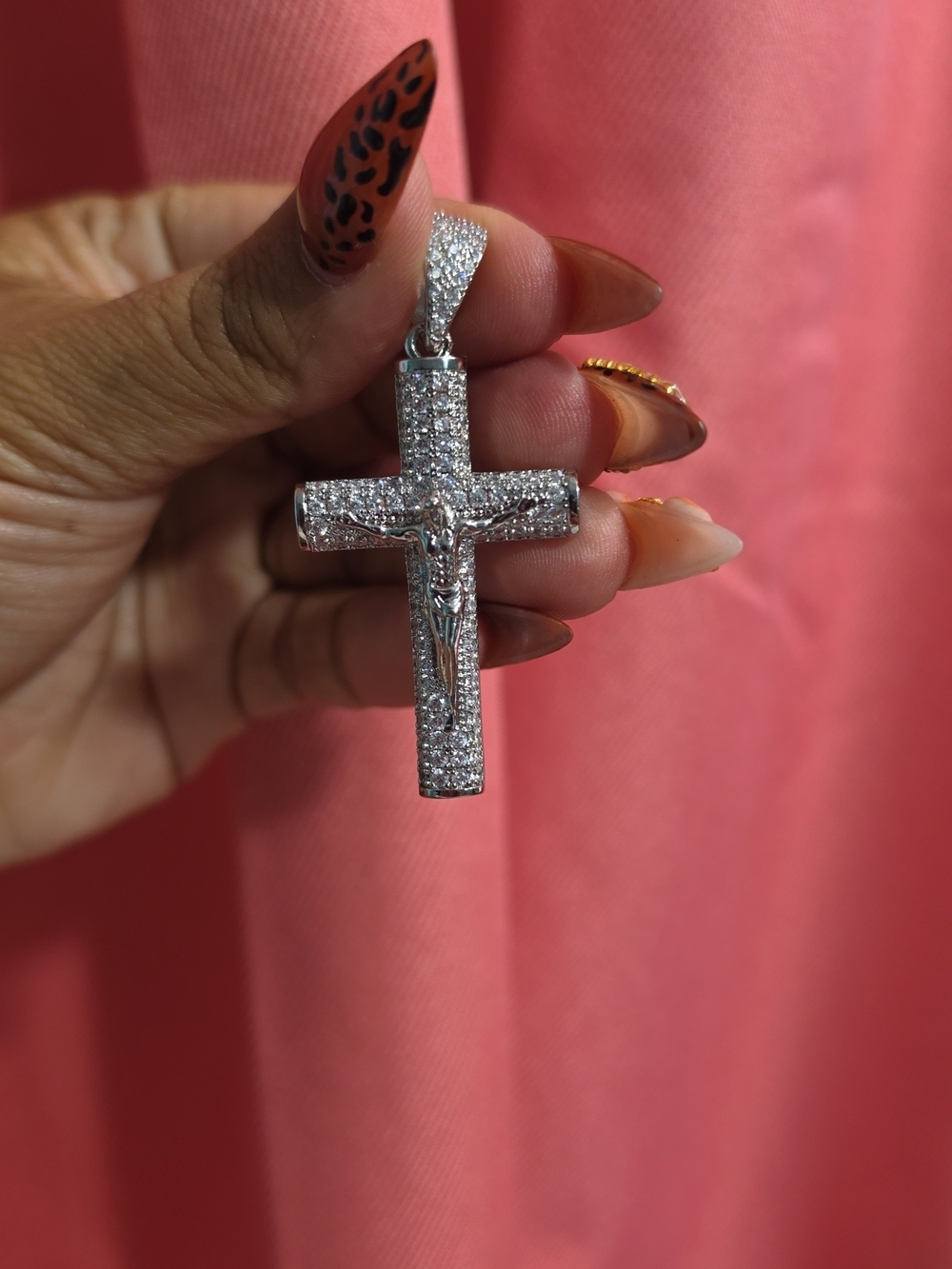 Silver Crystal Jesus Cross Pendant - Women Jewelry